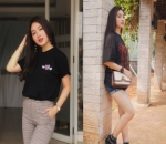 Natasha Wilona Padukan dengan Celana Motif dan Hotpants