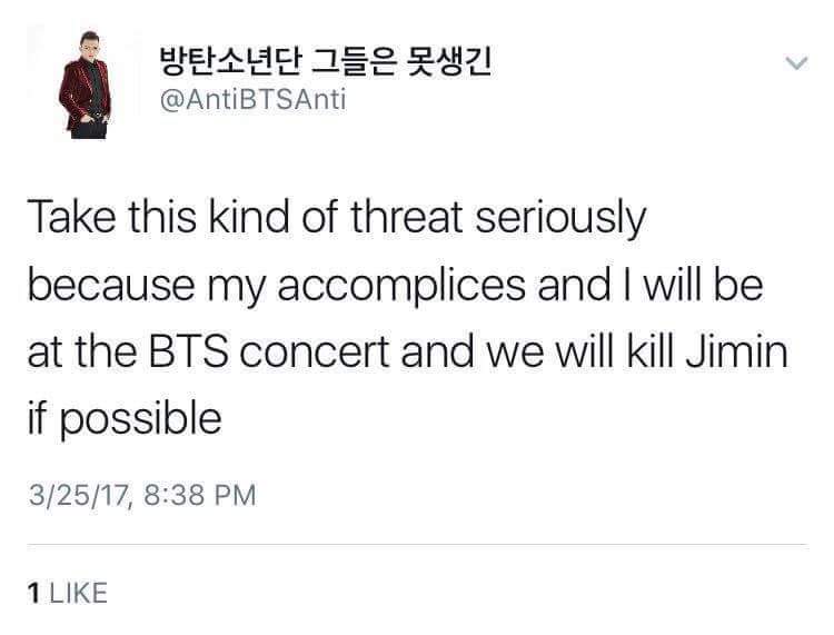 Foto Unggahan Akun Pengguna @AntiBTSAnti Berisi Ancaman Mati Untuk Jimin BTS