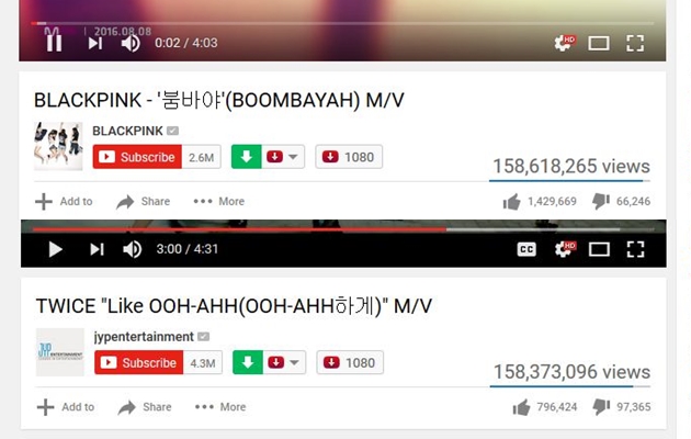 Perbandingan Jumlah Viewers Antara MV 'Like OOH-AAH' dan 'Boombayah' di Youtube