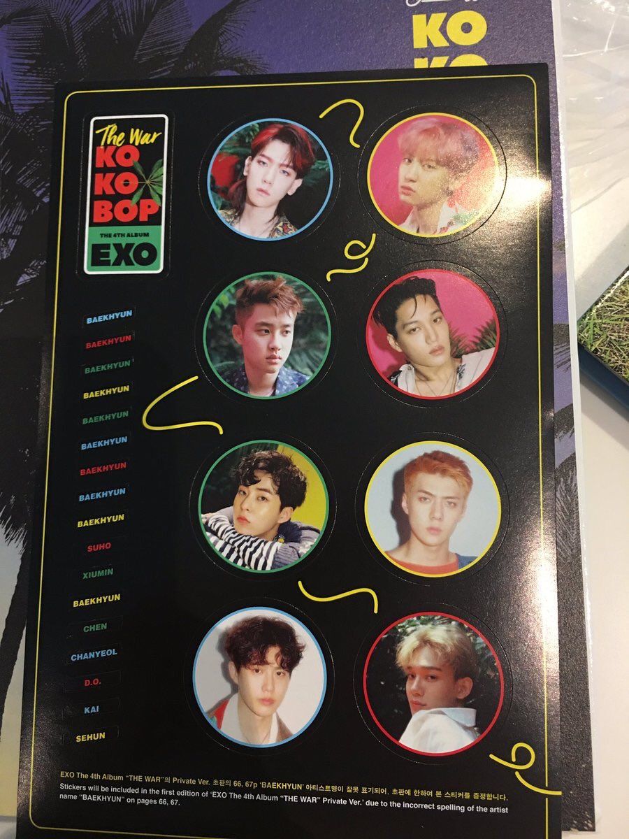 Sticker yang diberikan SM Sebagai Ganti Kesalahan Cetak Nama Baekhyun di Album 'The War' EXO versi 'Private'