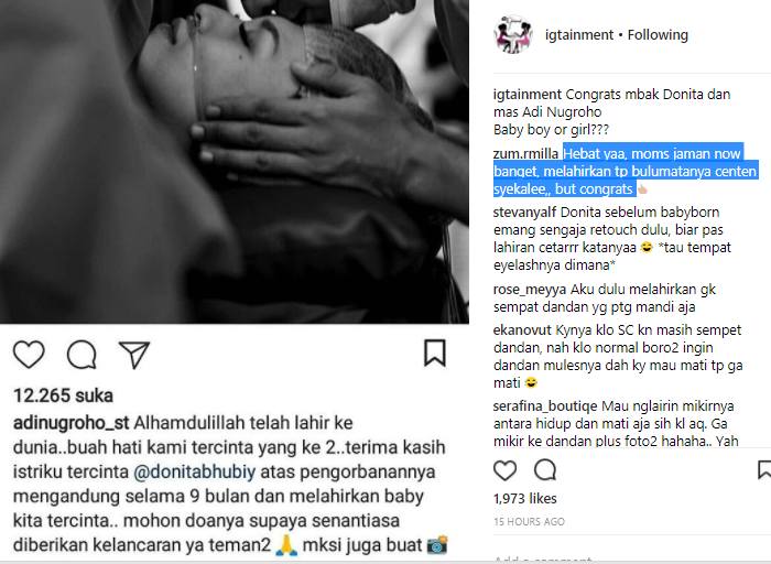 Donita Melahirkan, Netter Salfok Bulu Mata