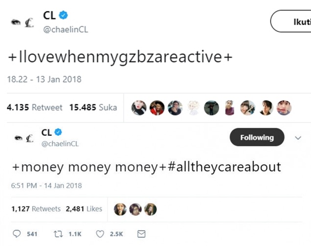 Kicauan CL di Twitter