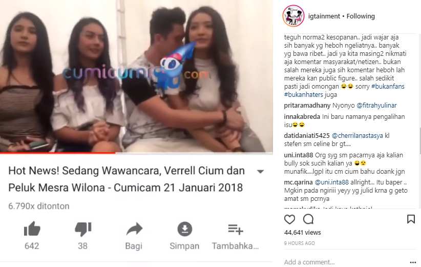 Verrell Bramasta Peluk dan Cium Natasha Wilona Saat Wawancara