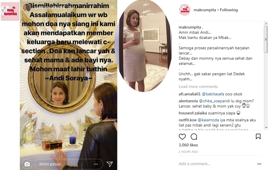 Postingan Andi Soraya Jelang Melahirkan