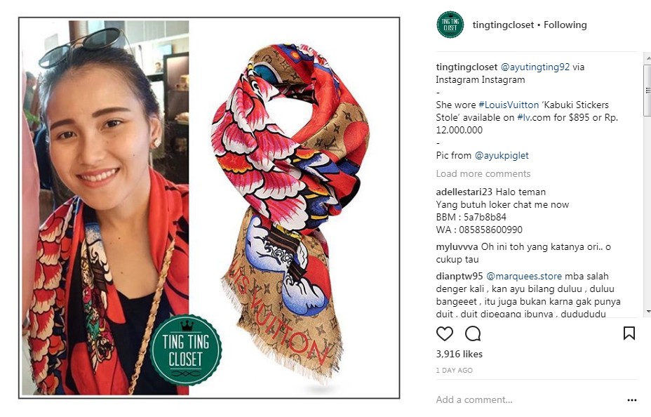 Ayu Ting Ting Pakai Scraf Harga Rp 12 Juta