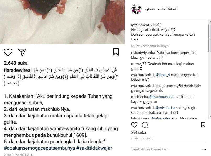 Gumpalan Darah Postingan Tiara Dewi