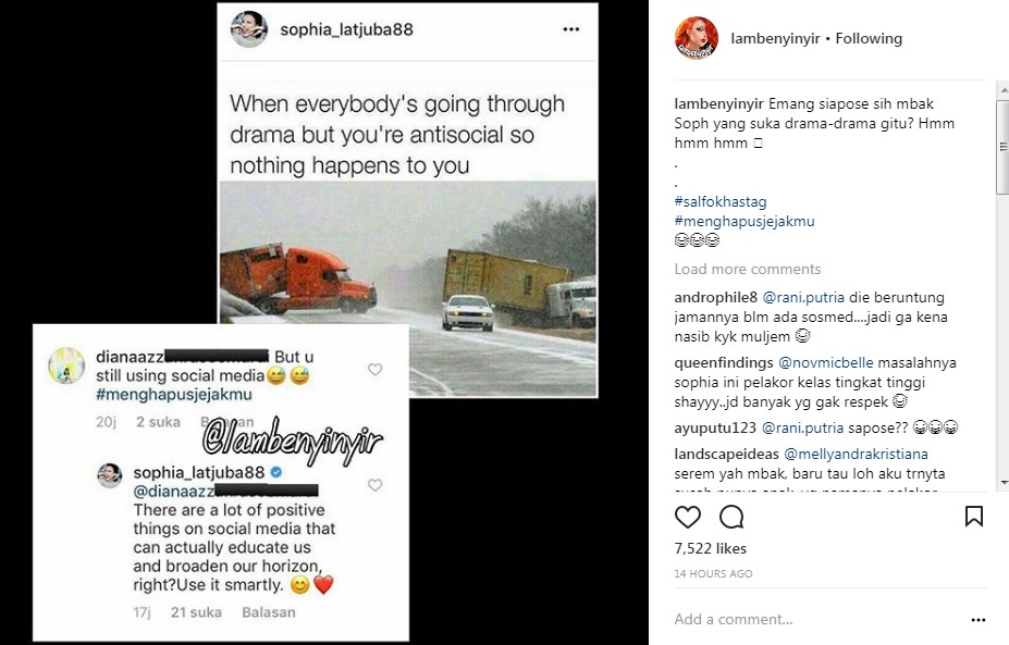 Postingan Sophia Latjuba Disindir Netter