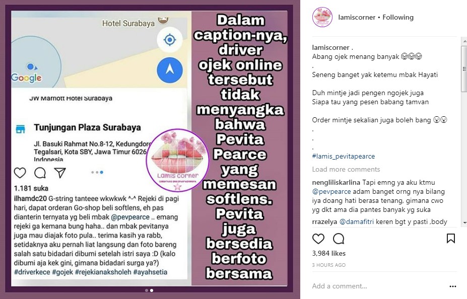 Ungkapan Kebahagiaan Driver Ojek Online Pasca Berpose dengan Pevita Pearce
