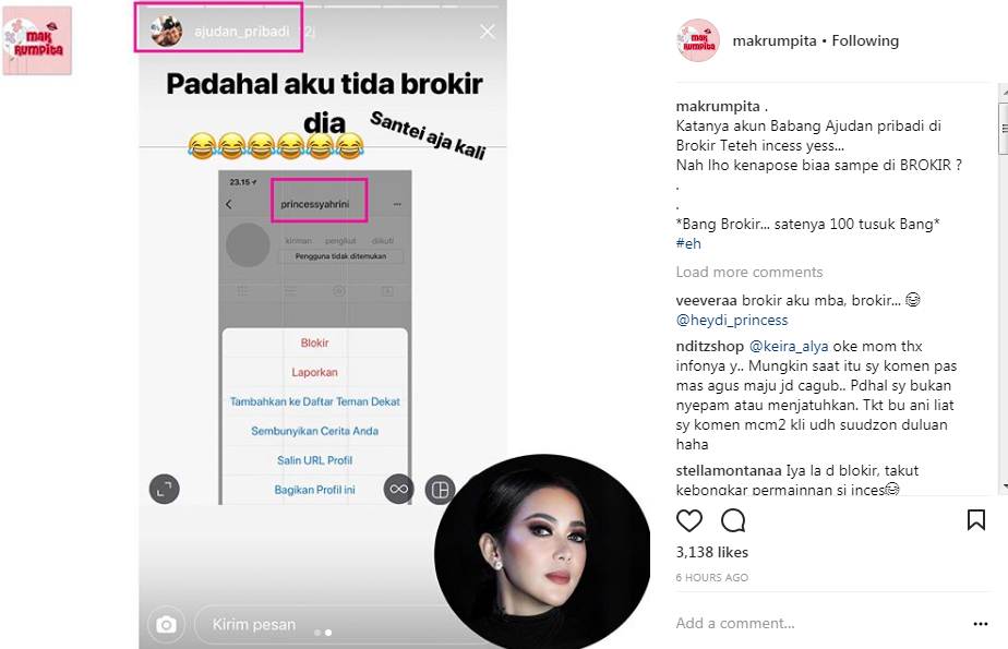 Bukti Sang Selebgram Tak Memblokir Akun Syahrini
