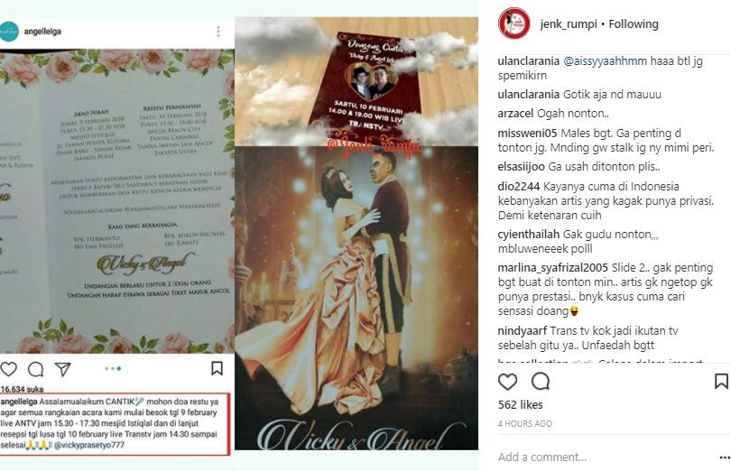 Pernikahan Angel Lelga Vicky Prasetyo