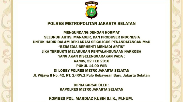 Undangan Deklarasi Artis Pensiun Jika Kena Narkoba
