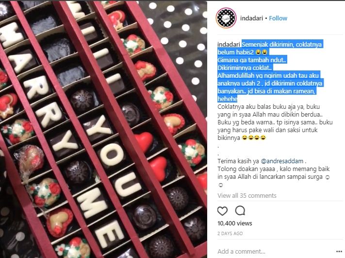 Indadari Segera Menikah Karena Cokelat Ini?