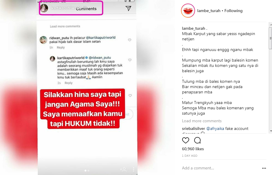 Balasan Menohok Kartika Putri Terhadap Komentar Pedas Netter
