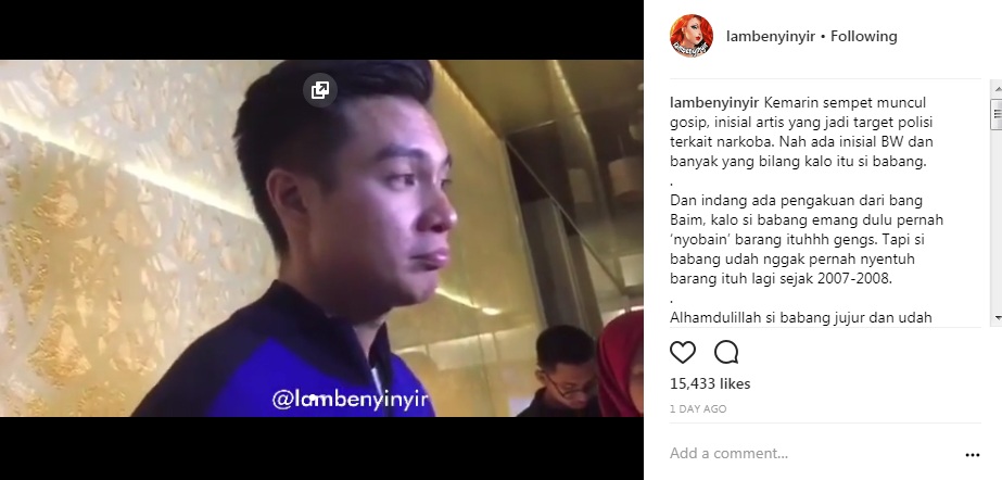 Pengakuan Baim Wong Soal Narkoba