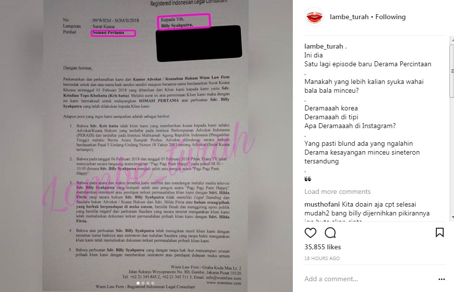 Somasi Pertama Kriss Hatta pada Billy Syahputra