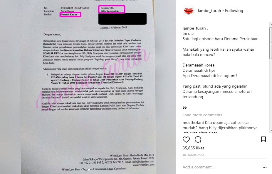 Somasi Kedua Kriss Hatta pada Billy Syahputra