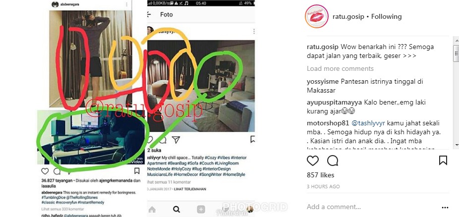 Sejumlah Perabot yang Dinilai Sama pada Postingan Abdee Slank dan Wanita yang Diduga Selingkuhannya