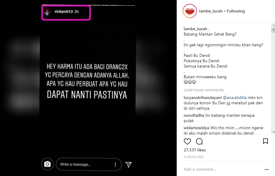 Postingan Vicky Nitinegoro Soal Karma