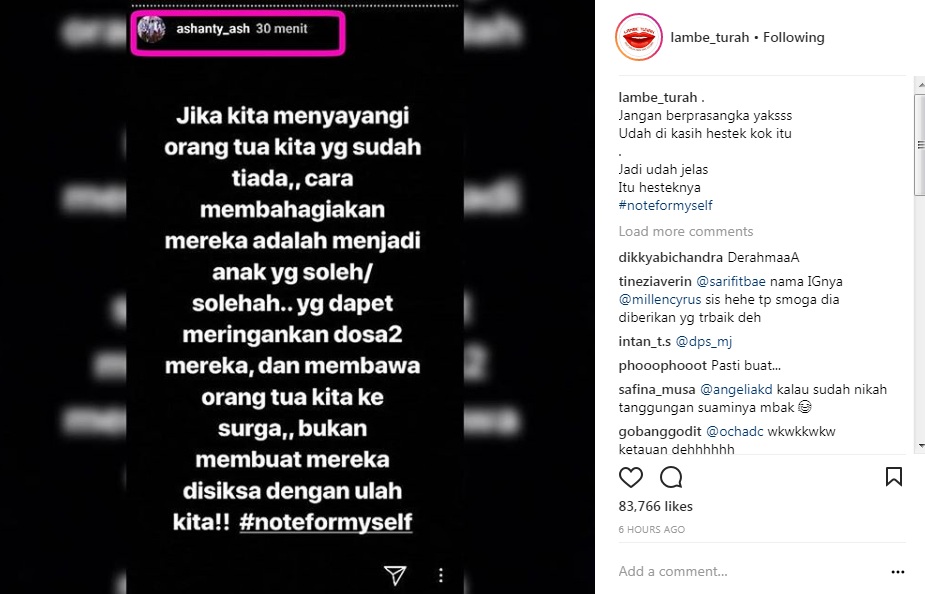 Postingan Ashanty Soal Nasihat Anak yang Orang Tuanya Telah Tiada