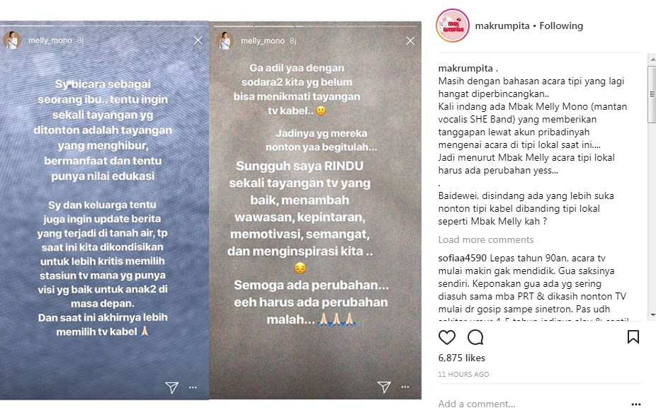 Melly Mono Ungkapkan Opininya Lewat IG Story