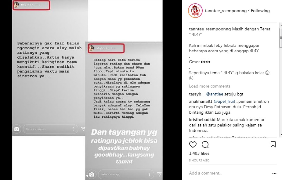 Opini Feby Febiola Soal Acara Alay