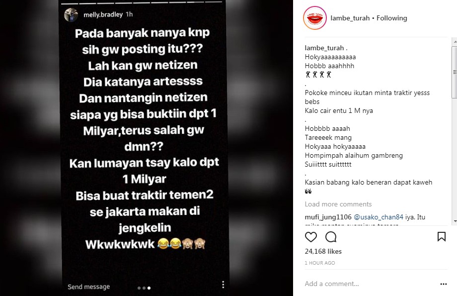Seorang Netter Percaya Diri Sebut Dirinya Akan Dapat Uang 1 M Saat Bagikan Video Terkait Lucinta Luna