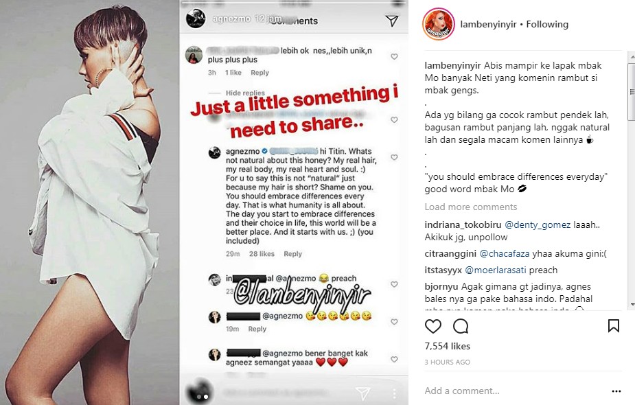 Agnes Monica Membagikan Ulang Komentar Hingga Balasannya di Instagram Story