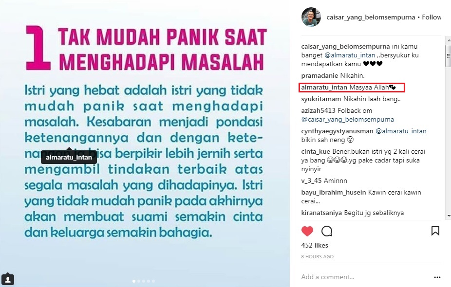 Postingan Caisar Soal \'Istri yang Hebat\' Poin Pertama