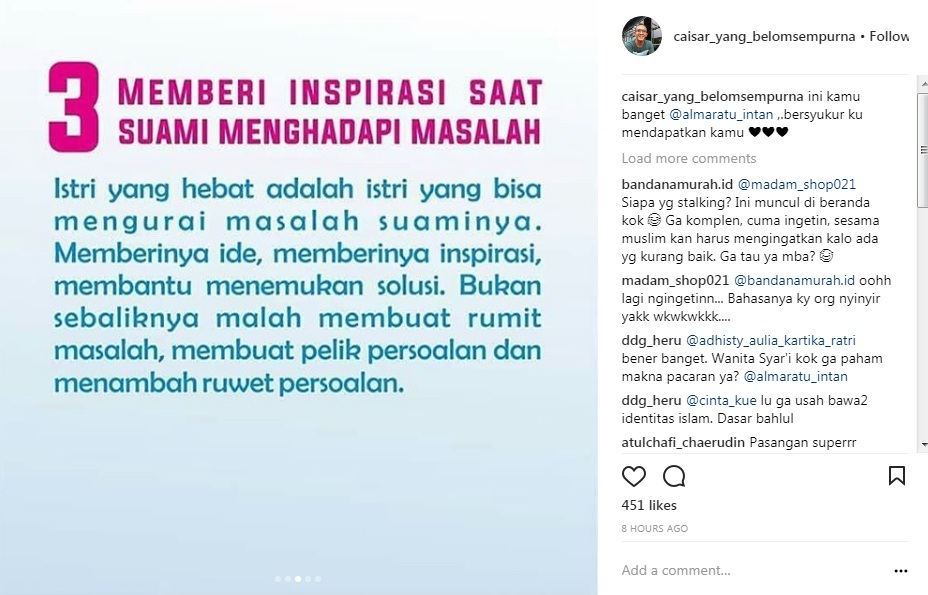 Postingan Caisar Soal \'Istri yang Hebat\' Poin Ketiga