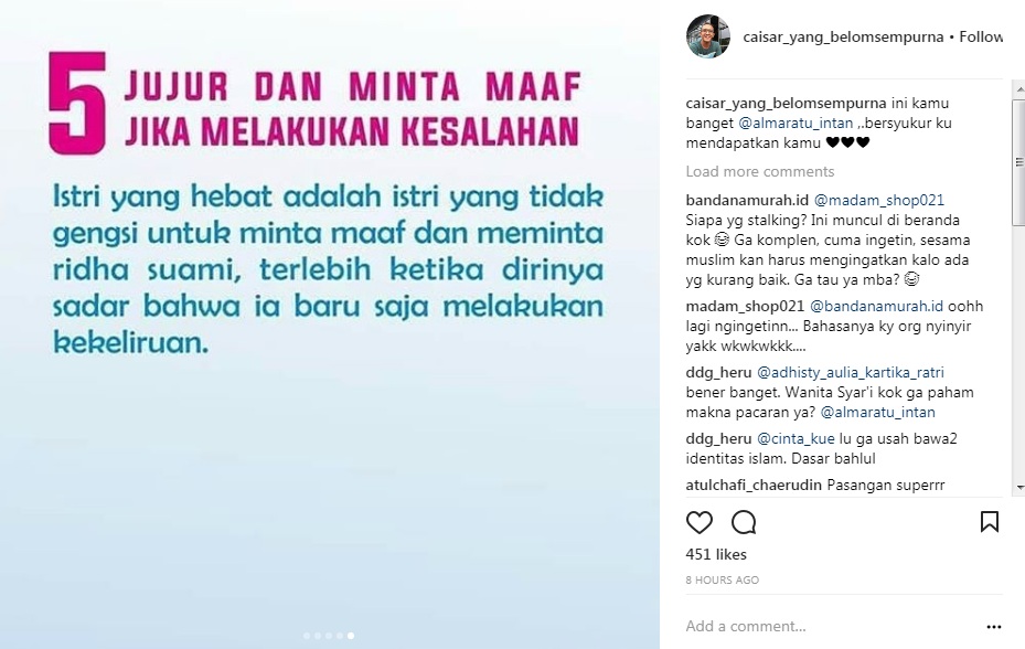 Postingan Caisar Soal \'Istri yang Hebat\' Poin Kelima