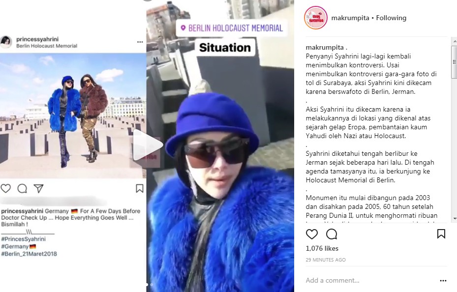 Postingan Syahrini di Monumen Holocaust