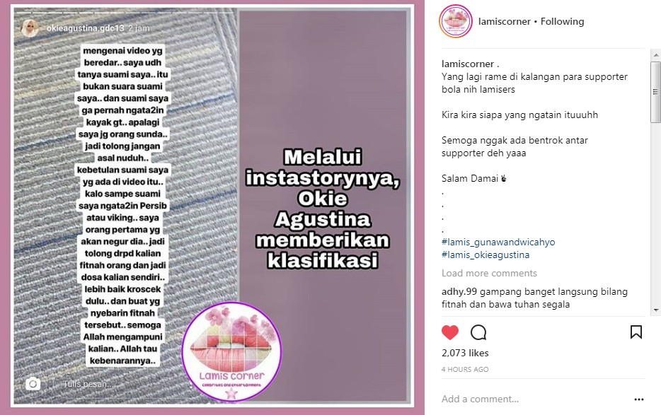Klarifikasi Okie Agustina Soal Tudingan Suami Hina Pendukung Persib