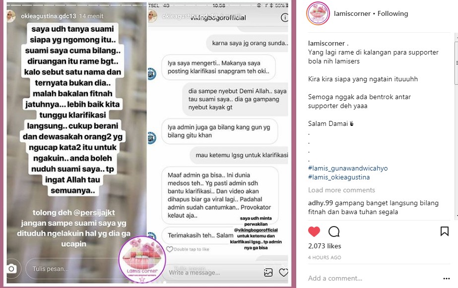 Okie Agustina Bagikan Pesannya dengan Admin Pendukung Persib