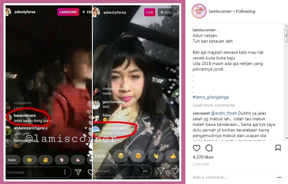 Bukti Adiezty Fersa Alami Pelecehan di Sosial Media