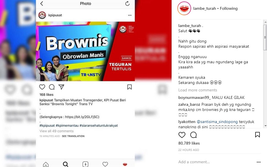 KPI Pusat Umumkan Tegur \'Brownis Tonight\'