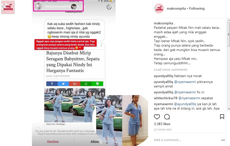 Tanggapan Nindy Soal Gaya Busana