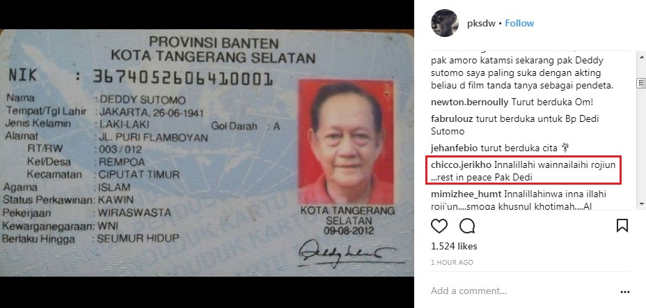 Ungkapan Duka Pihak Tio Pakusadewo dan Chico Jericho Atas Meninggalnya Deddy Sutomo