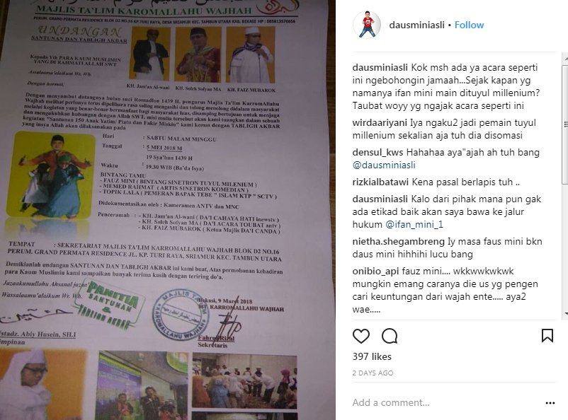 Nama Daus Mini Dicatut Majelis Taklim