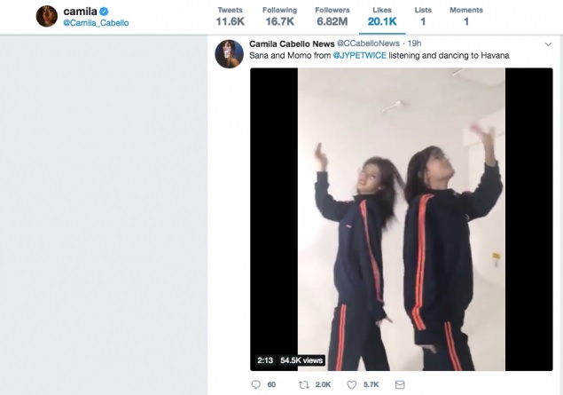 Camila Cabello Beri Like ke Video Sana-Momo Twice