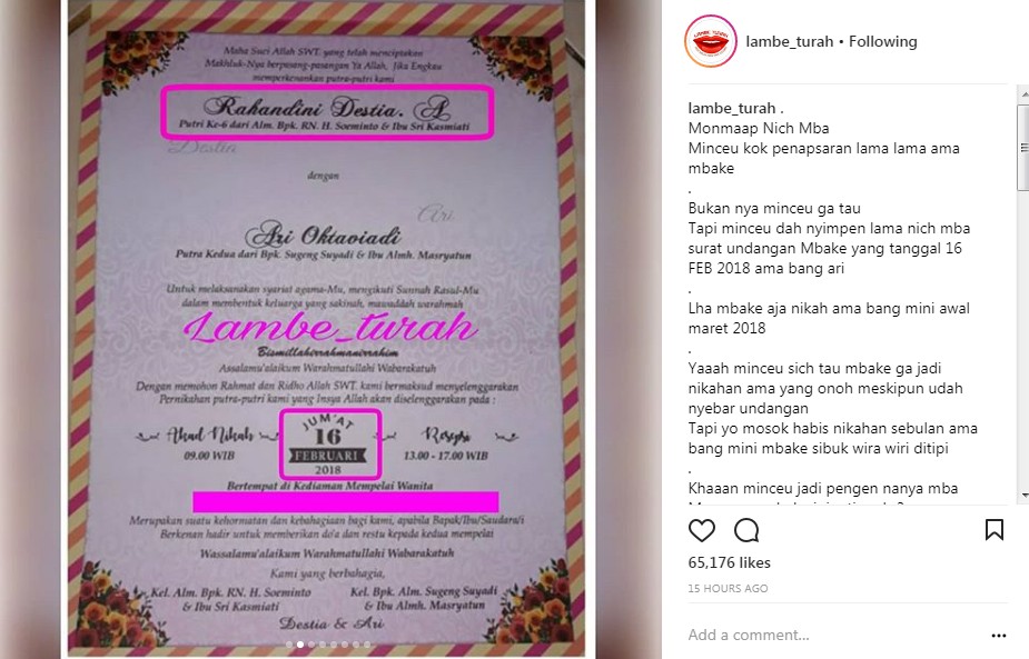 Foto Undangan Rahandini dengan Pria Bernama Ari