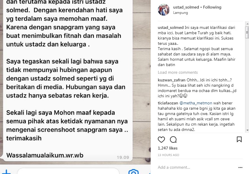 Permintaan Maaf Wanita yang Dituding Selingkuh dengan Ustadz Solmed