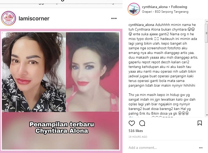 Tanggapan Cynthiara Alona Pasca Foto Pribadinya Beredar di Akun Gosip
