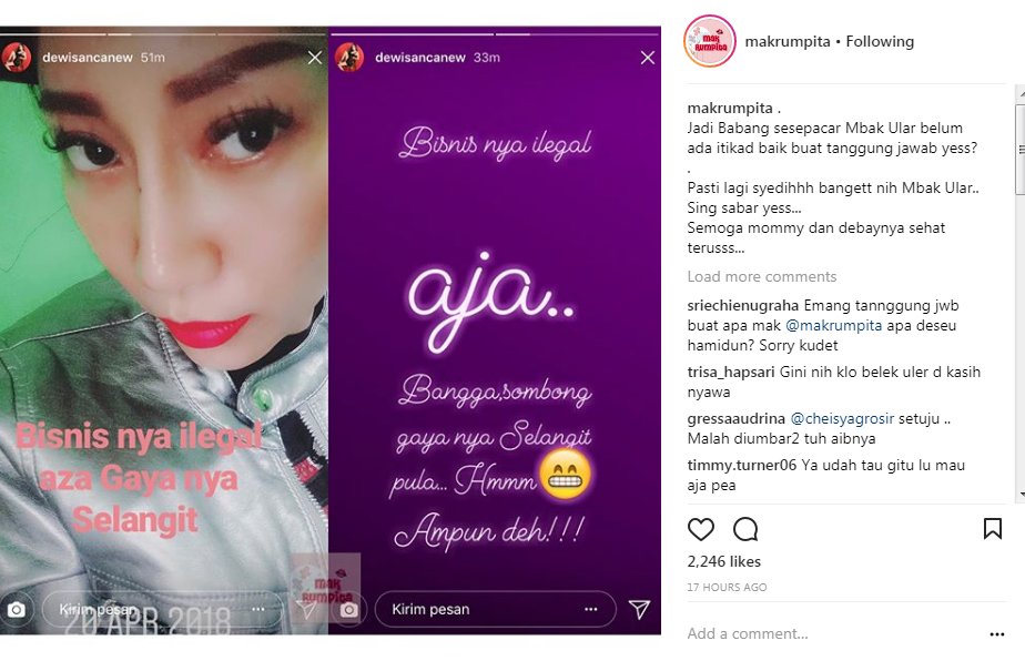 Dewi Sanca Bongkar Aib Kekasih