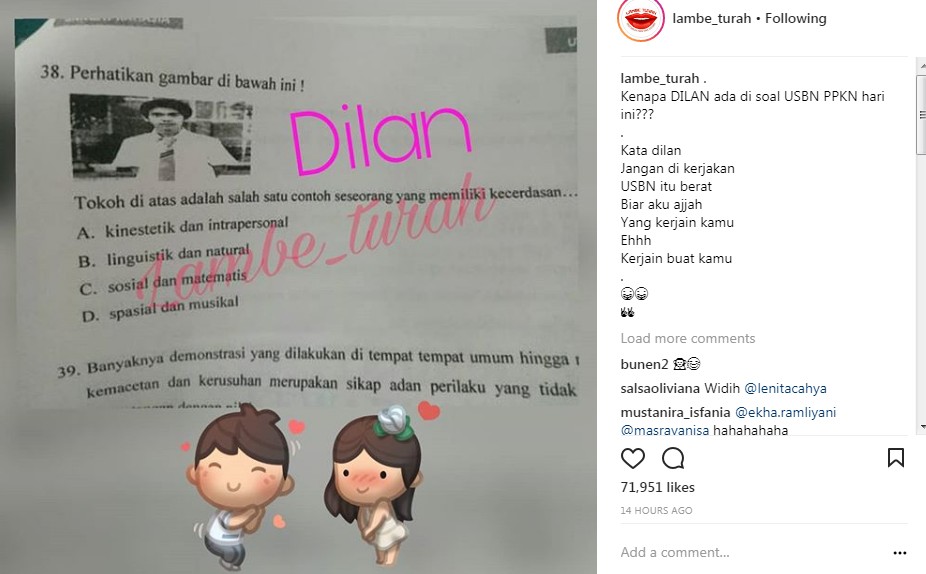 Tercantum Sosok Dilan di Soal Ujian Sekolah