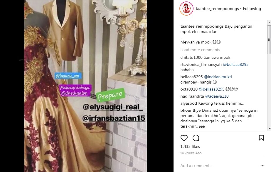 Dugaan Busana Pengantin Ely Sugigi dan Kekasih