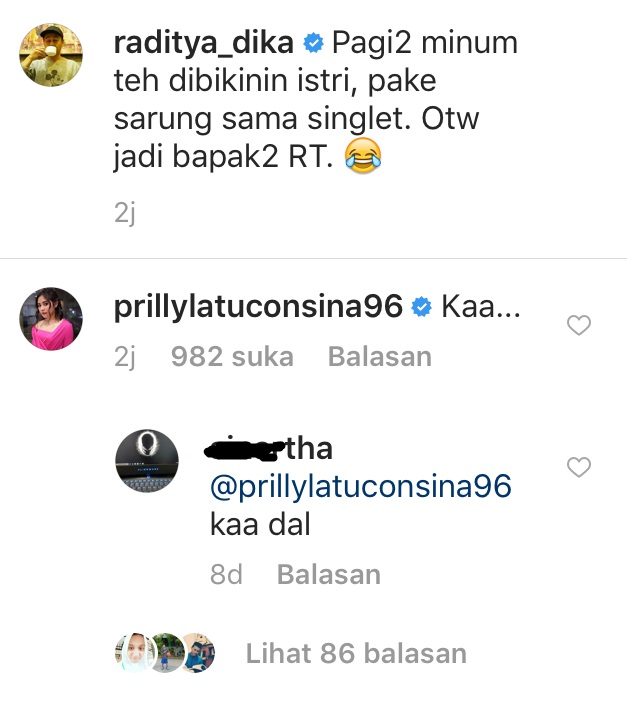 Komentar Prilly Latuconsina di Postingan Raditya Dika