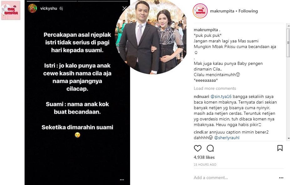 Obrolan Pagi Hari Vicky Shu dan Suami Soal Nama Anak yang Masih di Kandungan