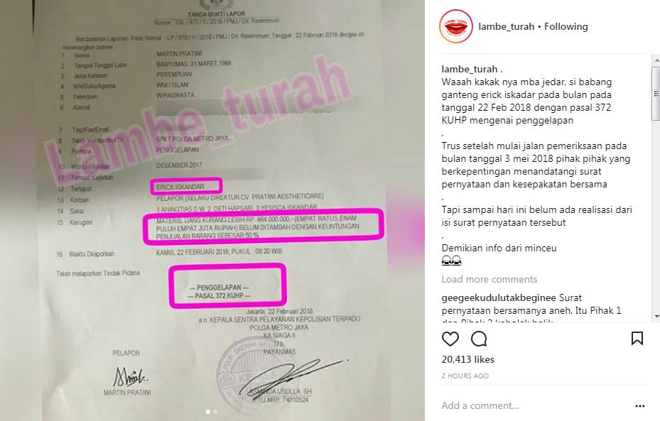 Dugaan Erick Iskandar Lakukan Penggelapan Dana Ratusan Juta