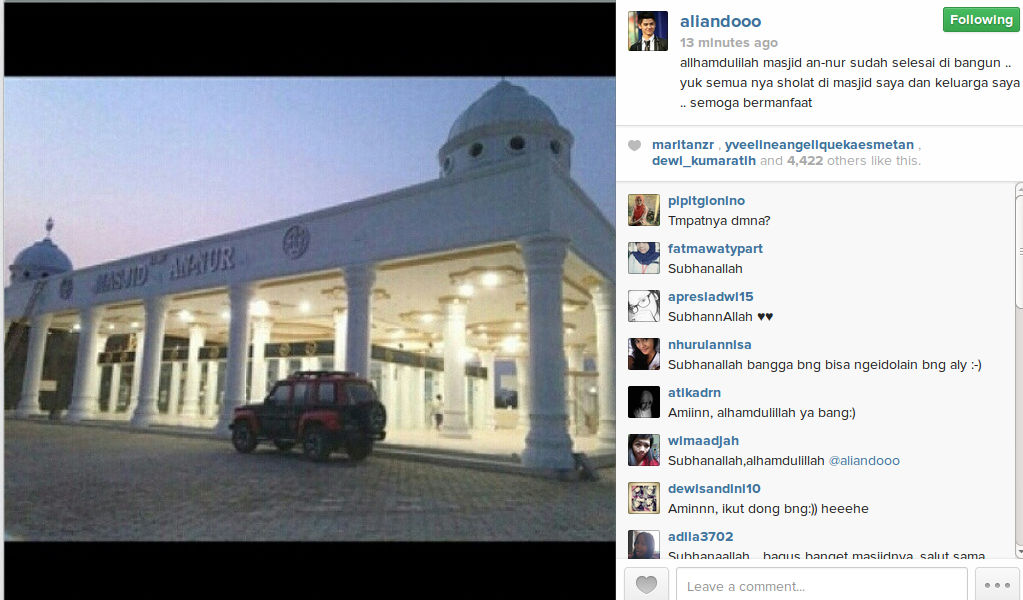 Postingan Aliando Setahun Lalu Soal Pembangunan Masjid