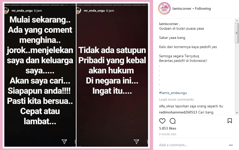 Enda Ungu Ancam Akun Penyebar Komentar Kotor